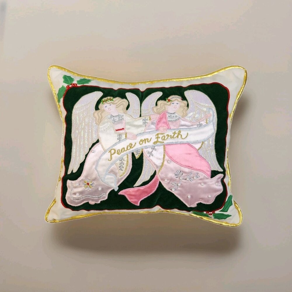 House of Hatten Angel Embroidered Angels Applique Vintage Pillow 9" Christmas - Picture 2 of 8